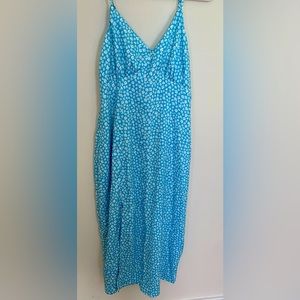 Blue Daisy Spaghetti Strap Midi Dress
